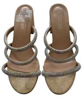Delicacy Glitter Gold Triple-Strap Crystal Heels